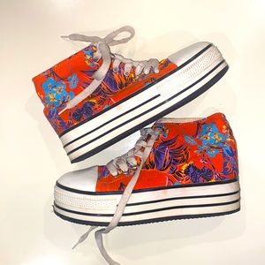Fun, bright floral print platform sneakers